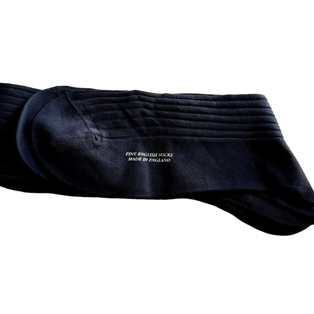 PANTHERELLA Danvers Dress Socks Men's Sz Large Navy Blue Cotton Lisle 6614 NWT